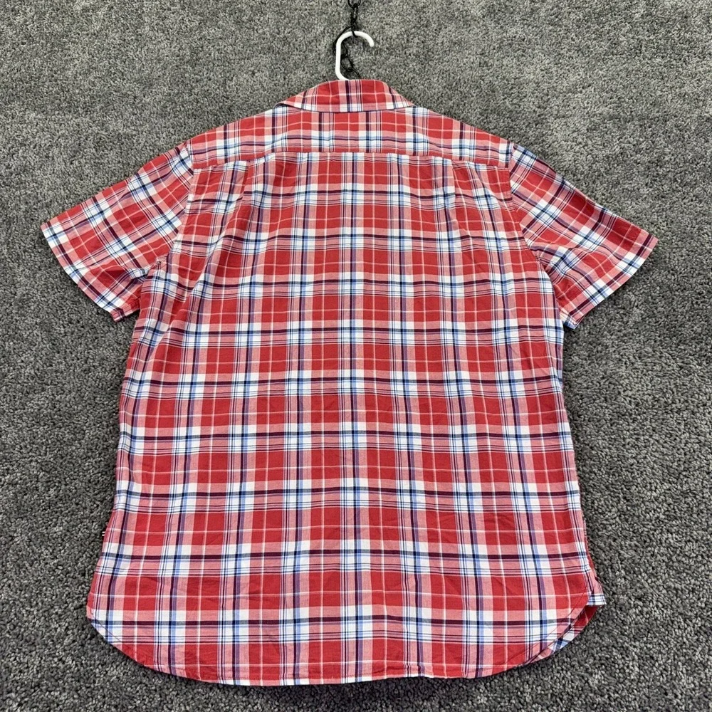Nautica Shirt Mens Medium Red Plaid Short Sleeve Button Up Classic Fit Casual